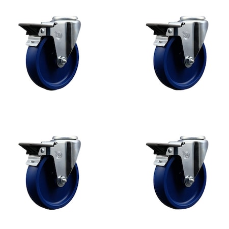 Service Caster 5'' Solid Poly Wheel Swivel Bolt Hole Caster Set with Posi Lock Brakes, 4PK SCC-BH20S514-SPUS-PLB-4
